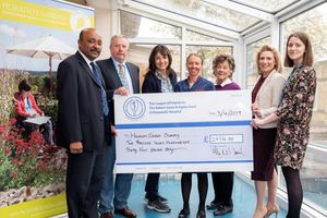 From left, Mr Aheed Osman, Spinal Injuries Consultant; Peter David, Chairman of the League of Friends ; Dr Olivia Chapple, Founder and Executive Trustee of Horatio's Garden; Becky Warren, MCSI Manager; The Lady Trevor, Vice Chairman of the League of Friends; Victoria Sugden, League of Friends Charity Director; and Heather Thomas-Bache, League of Friends Office Manager.