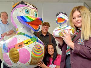 Supporting image for story: Telford's Ellie is just quackers with delight with mini C-Ellie-Brate 