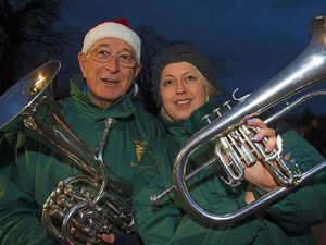Supporting image for story: Hundreds brave the weather to see Santa's sleigh light up Market Drayton canal