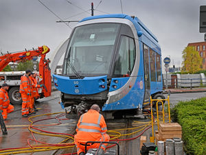 Supporting image for story: Wolverhampton tram crash: Watch as engineers attend Midland Metro in collision with car