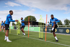 Matt Phillips and Karlan Grant during a session (Photo by Adam Fradgley/West Bromwich Albion FC via Getty Images).