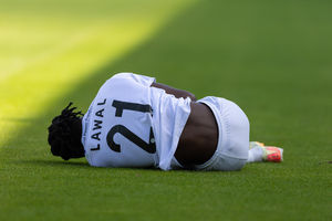 Ola Lawal takes a knock during the clash against Wolves u21s. Pic: Euan Manning