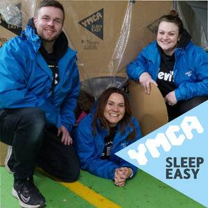 Team of Merry Hill staff sleeping out in their cardboard boxes to raise money for YMCA 