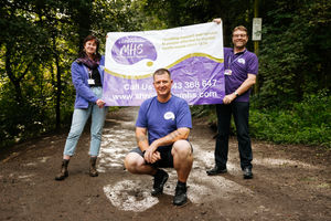 Simon Wootton is walking up and down The Wrekin for 24 hours to raise money for Shropshire Mental Health Support. Here he is joined by the charity's mental health practitioners, Melanie Wall and Colin Foot.
