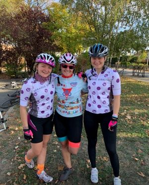 Lisa Lander pictured mmiddle has cycled from Paris to London twice