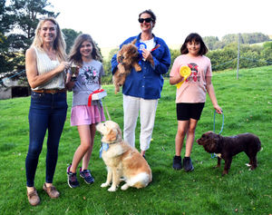 Dog Show, Cwmhinddu Trophy - Judge Mrs Robbie Alman-Wilson, with 1, Violet Kidston; 2, Henrietta Kidston; 3, Poppy Ward with their dogs
