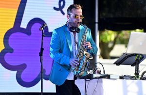 Rafael Sax entertaining the crowds at Wolverhampton Pride