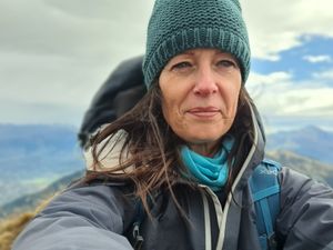 Sacha Lee, 47, during her charity trek in the Alps