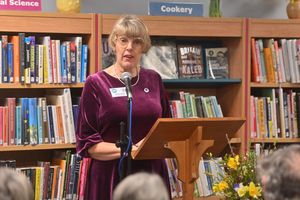 Chair Dr Caroline Wright gives her speech