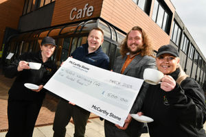 From right to left, Sharon Dean, catering manager, Wayne Jenson, CEO of Meeting Point Trust, Declan Fishwick, business development manager, Tracy Timmis, catering assistant. Photo: McCarthy Stone Foundation