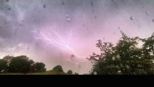 Lightning strikes in Shropshire, captured over the Lond Mynd, on May 12.