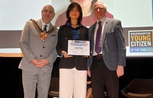 Mayor Craig Collingswood and Awards Chairman Mel Eves with Jessica Yang.