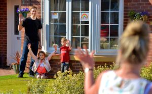 A neighbourly wave for Archie Brown and Sophie, eight, and Ollie, four