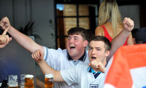 England fans at the Salopian Bar, Shrewsbury, to watch England v Croatia