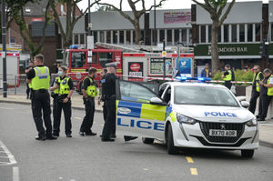Police at the scene in Bradford Place. Photo: SnapperSK