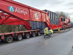 Supporting image for story: Huge transport machine brings Stafford traffic to a standstill guided by police