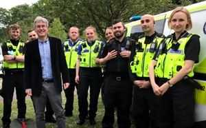 Simon Foster with PCSOs in his mayoral campaign video