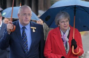 Royal Welsh Society chairman John Davies shows Theresa May around