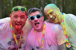 Dave Evans, Andy Haywood and Dave Porter, who took part in the Lingen Davies Colour Run.