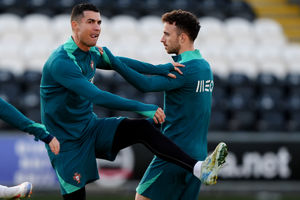 Portugal's Cristiano Ronaldo and Diogo Jota