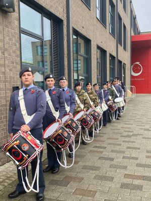Cadets line up for the Remembrance service on Tuesday.