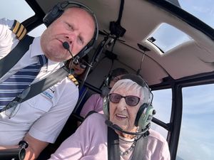 Gwen Jinks in the helicopter 
