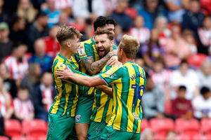 West Brom's Nat Phillips celebrates his goal (Photo by Adam Fradgley/West Bromwich Albion FC via Getty Images)