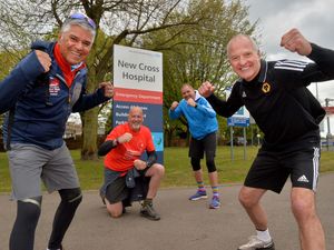 Supporting image for story: WATCH: Three wise men say hello to Bully on their way to raising £10,000 after 16-mile hospitals hike 