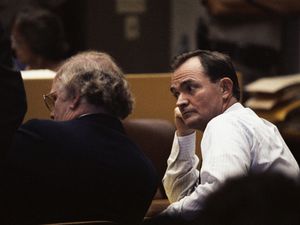 Randy Kraft listens inside a courtroom in Santa Ana, California, in 1989 as a jury recommends he should die in the gas chamber