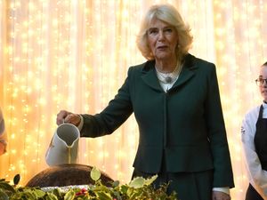 Supporting image for story: ‘Hold on to your hair’: Camilla helps light Christmas pudding at charity lunch