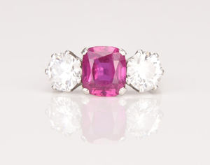 The three stone ruby and diamond ring that sold for £13,500.