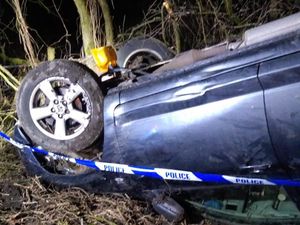 Supporting image for story: Car lands on roof after crash near Leominster