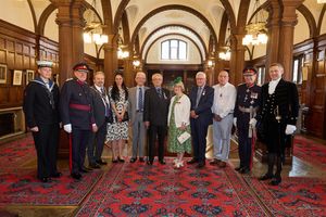From left to right: (left to right) Lord-Lieutenants Sea Cadet - Alfie Rowe, Vice Lord-Lieutenant Graham Morley DL, Chairman of the County Council, Cllr Paul Williams, Michelle Hawkins, Gifford Foote, Robert Patchett, Ann Harvey, Phillip Siddell, Simon Hawkins, LL for Staffordshire Sir Ian Dudson KCVO CBE, High Sheriff for Staffordshire 2025 – Timothy Gillow