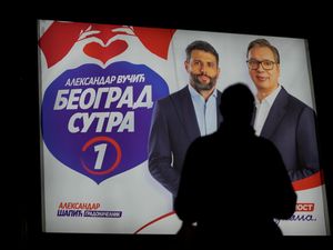Supporting image for story: Serbia populists seek to cement power in poll re-run after vote-rigging claims