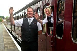 Cambrian Heritage Railway. Pictured: staff: Phil Bradley and Beth Gloster.