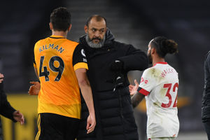 Max Kilman of Wolverhampton Wanderers and Nuno Espirito Santo the head coach / manager of Wolverhampton Wanderers at full time (AMA)