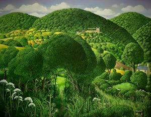 Lynda Jones’ mysterious canvases and drawings are mostly depictions of the Monmouthshire landscape, and its rolling wooded hills that surround her