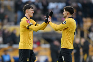 Jorgen Strand Larsen and Santi Bueno celebrate the victory (Photo by Shaun Botterill/Getty Images)