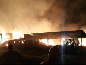 Supporting image for story: IN PICTURES and VIDEO: 20 firefighters battle Rugeley barn blaze