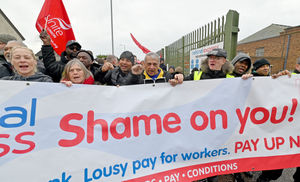 Dozens of workers are out in force on the picket line at the National Express Wolverhampton garage on Park Lane