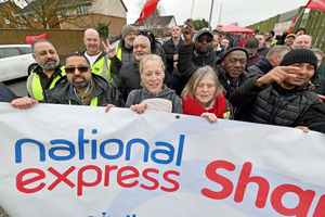 Dozens of workers are out in force on the picket line at the National Express Wolverhampton garage on Park Lane