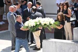 Flowers are laid at the wake of Diogo Jota being held at Sao Cosme Chapel in the town of Gondomar near Porto