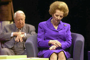 Historic moment former Prime Ministers Edward Heath and Baroness Thatcher