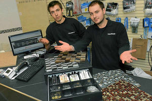 Paul Foster, left, and Dean Jenks who had cash stolen from the till at Tilemaze in Vanguard Way, Battlefield Enterprise Park