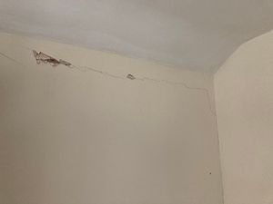 The crack in a bedroom at Rita Clarke's home which she says Dudley Council plastered over. Picture Martyn Smith/LDRS free for LDRS use