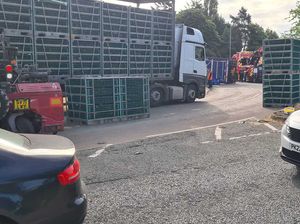 Supporting image for story: Chirk bypass still blocked after overturned lorry on A5 Gledrid roundabout