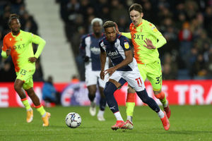 Grady Diangana of West Bromwich Albion and James Garner of Nottingham Forest. (Photo by Adam Fradgley/WBA FC via Getty Images).