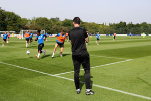 Carlos Corberan oversees training (Photo by Adam Fradgley/West Bromwich Albion FC via Getty Images).