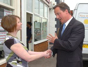 Julie Bailey meeting David Cameron at Breaks Cafe in Stafford on April 14, 2009