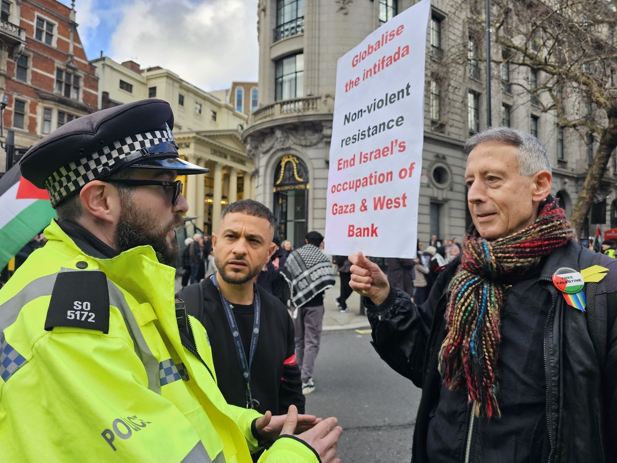 Peter Tatchell arrested at London Palestine march over &lsquo;intifada&rsquo; placard
